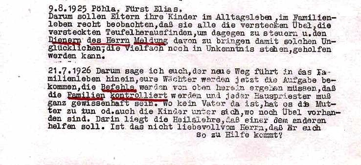 Aufforderung von Hermann Lorenz sich gegenseitig auszuspionieren und die Ergebnisse dem Tempel mitzuteilen